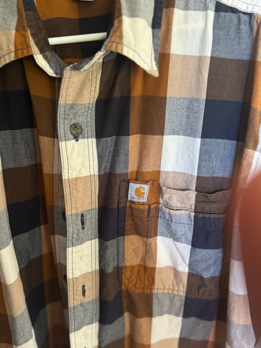 Carhartt Brown Tan Gray Blue Plaid Work Shirt